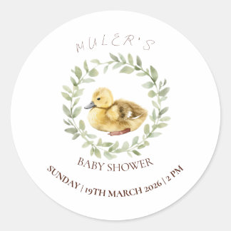 Minimalist Duckling Watercolor Baby Shower Envelop Classic Round Sticker