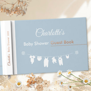 Minimalist Dusty Blue Baby Boy Clothesline Shower Guest Book