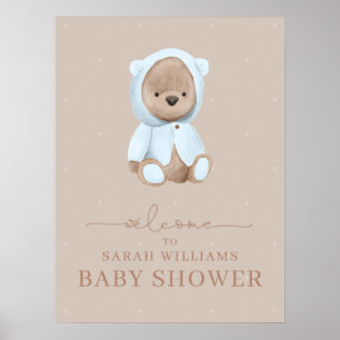 Minimalist Dusty Blue Bearly Wait Baby Shower Poster