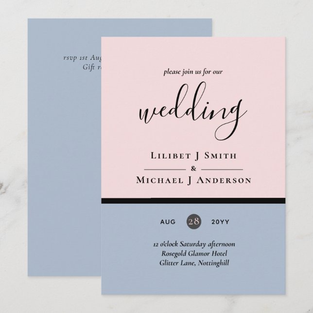 Minimalist Dusty Blue Blush Pink Wedding (Front/Back)