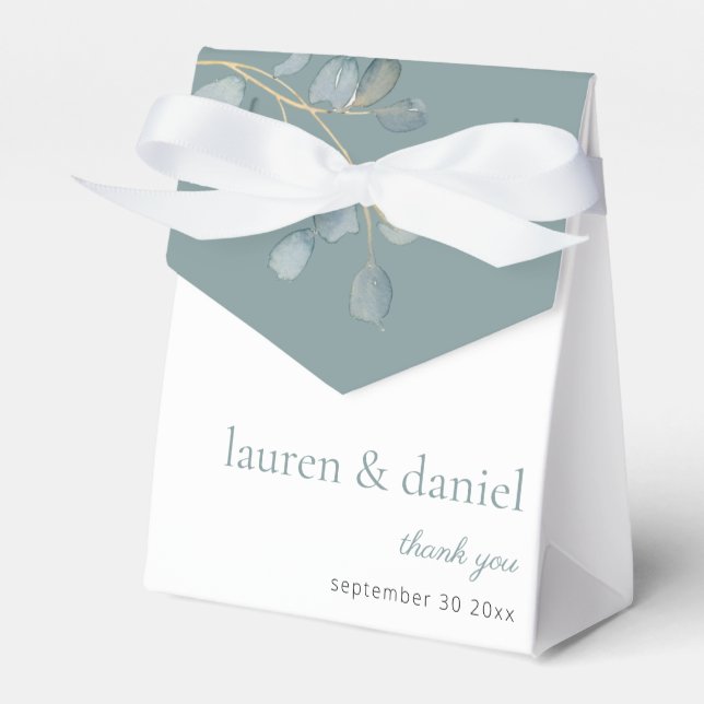 Minimalist Dusty Blue Botanical Favour Boxes (Front Side)