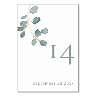 Minimalist Dusty Blue Botanical Wedding Table Number