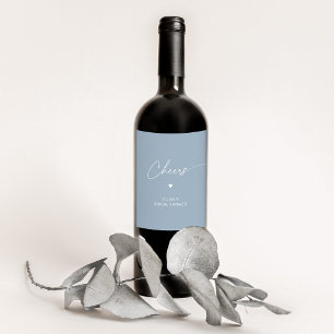 Minimalist dusty blue bridal shower Cheers Wine Label