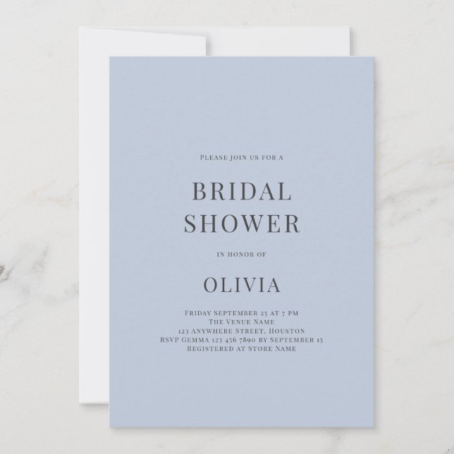 Minimalist Dusty Blue Bridal Shower Invitation (Front)
