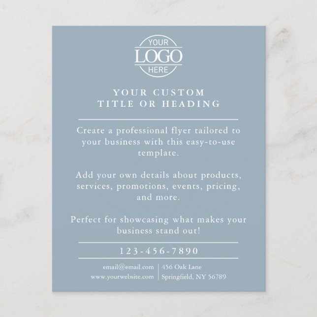 Minimalist Dusty Blue Business Logo Promotional Flyer (Front)