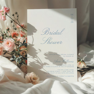 Minimalist Dusty Blue Calligraphy Bridal Shower Invitation