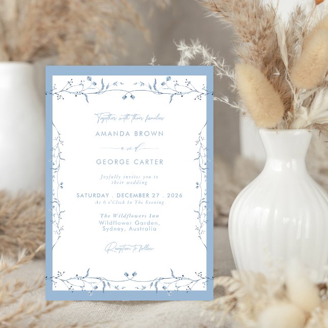 Minimalist Dusty Blue Chinoiserie Floral Wedding Invitation (Creator Uploaded)