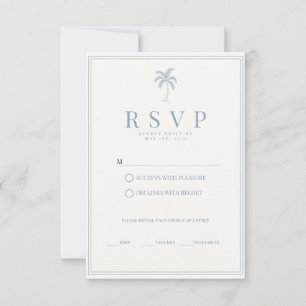 Minimalist Dusty Blue Coastal Palm Tree Wedding RSVP Card