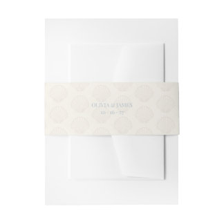 Minimalist Dusty Blue Coastal Seashell Wedding Invitation Belly Band