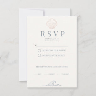Minimalist Dusty Blue Coastal Seashell Wedding RSVP Card