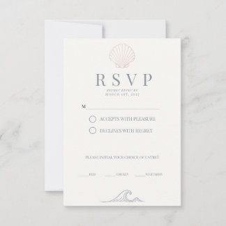 Minimalist Dusty Blue Coastal Seashell Wedding RSVP Card