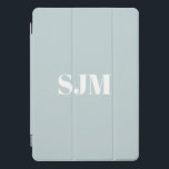 Minimalist dusty blue custom monogram initials iPad pro cover<br><div class="desc">Minimalist Custom dusty blue,  light blue and white monogram initials name modern elegant personalised iPad Pro Cover</div>