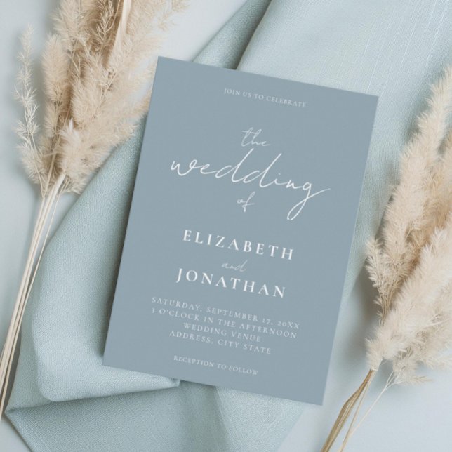Minimalist Dusty Blue Elegant Calligraphy Wedding Invitation (Creator Uploaded)
