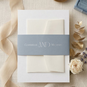 Minimalist Dusty Blue Elegant Monogram Wedding Invitation Belly Band