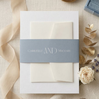 Minimalist Dusty Blue Elegant Monogram Wedding  Invitation Belly Band