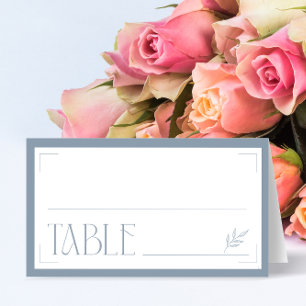 Minimalist Dusty Blue Elegant Monogram Wedding Place Card