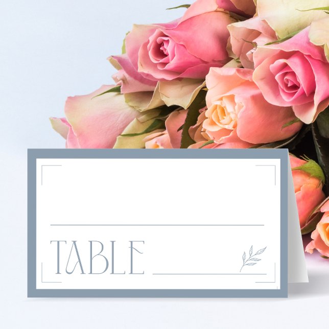 Minimalist Dusty Blue Elegant Monogram Wedding Place Card (Creator Uploaded)
