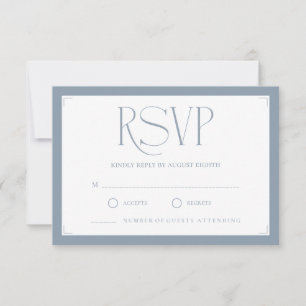 Minimalist Dusty Blue Elegant Monogram Wedding RSVP Card