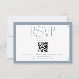 Minimalist Dusty Blue Elegant Monogram Wedding RSVP Card