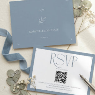 Minimalist Dusty Blue Elegant Monogram Wedding  RSVP Card