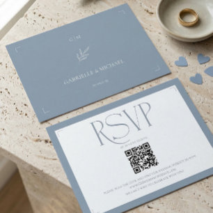 Minimalist Dusty Blue Elegant Monogram Wedding  RSVP Card
