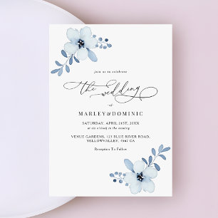 Minimalist Dusty Blue Floral Boho Wedding Invitation