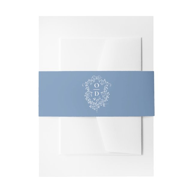 Minimalist Dusty Blue Floral Monogram Wedding  Invitation Belly Band (Front Example)