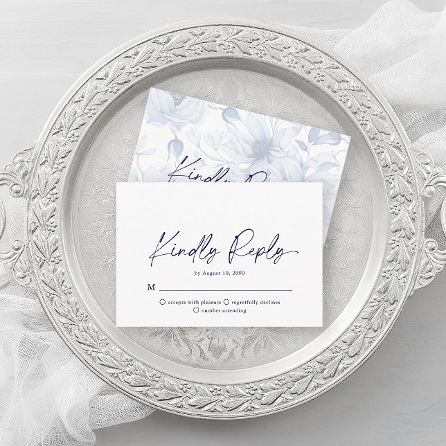 Minimalist Dusty Blue Floral RSVP Card (Creator Uploaded)