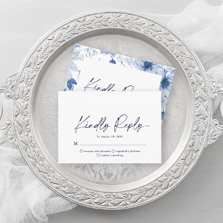 Minimalist Dusty Blue Floral RSVP Card