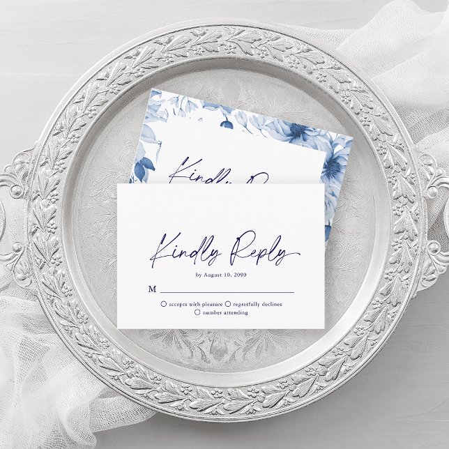Minimalist Dusty Blue Floral RSVP Card (Creator Uploaded)