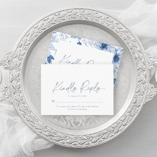 Minimalist Dusty Blue Floral RSVP Card