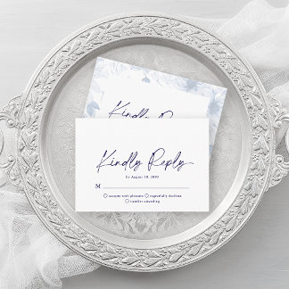Minimalist Dusty Blue Floral RSVP Card