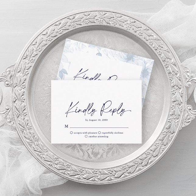Minimalist Dusty Blue Floral RSVP Card (Creator Uploaded)