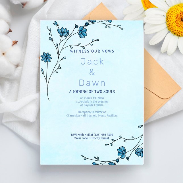 Minimalist Dusty Blue Floral Wedding Invitation (Creator Uploaded)