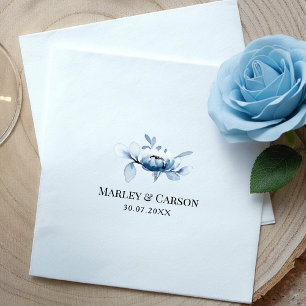 Minimalist Dusty Blue Floral Wedding Party Napkin