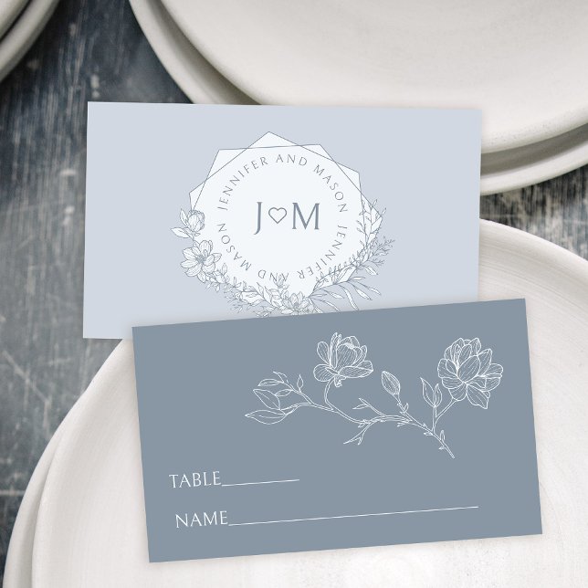 Minimalist dusty blue floral wedding Place Card (Creator Uploaded)