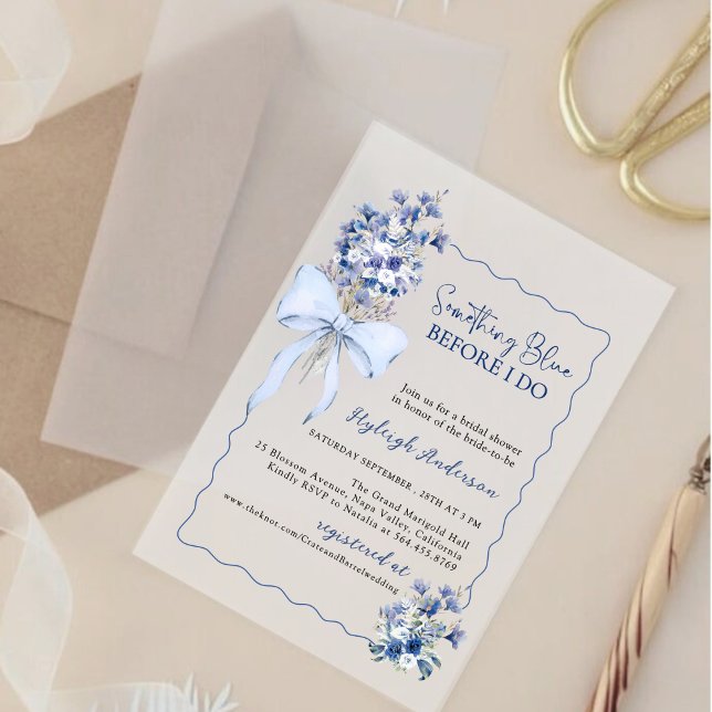 Minimalist Dusty Blue Flowers Bridal Shower Acrylic Invitations (Creator Uploaded)