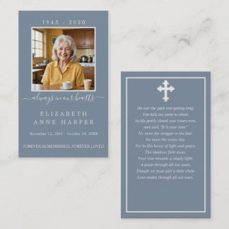 Minimalist Dusty Blue Funeral Prayer Card Photo
