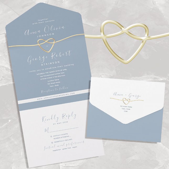 Minimalist Dusty Blue Gold Wedding All In One Invitation (Creator Uploaded)