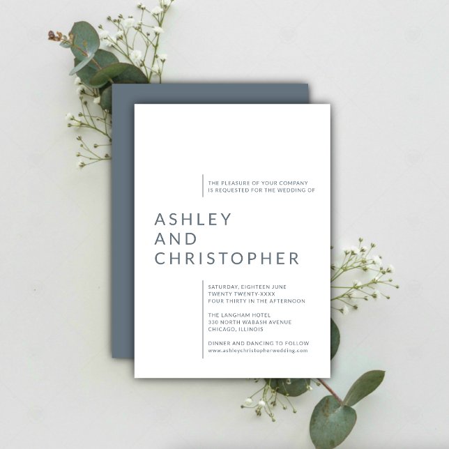 Minimalist Dusty Blue Isolated Names Wedding Invitation (Creator Uploaded)