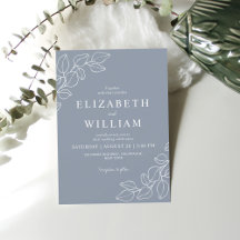 Minimalist Dusty Blue Line Art Botanical Wedding 