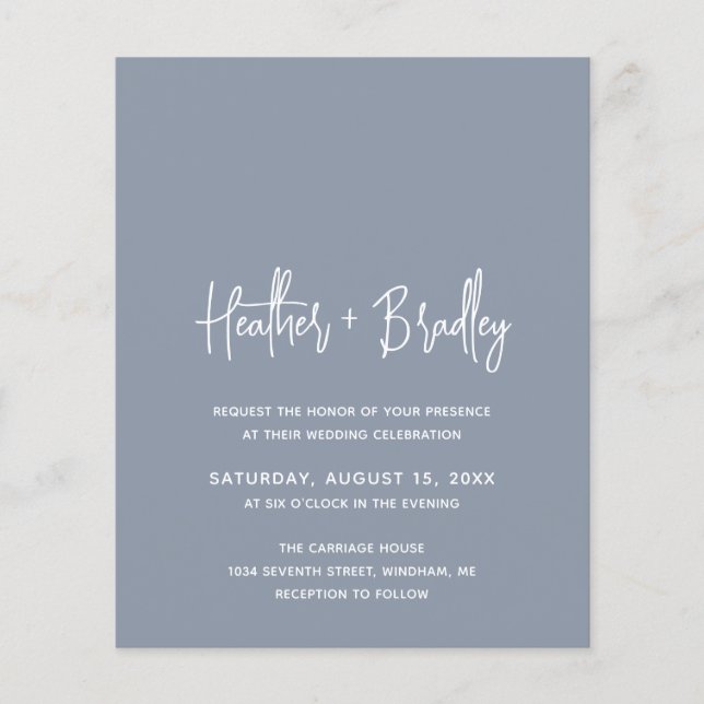 Minimalist Dusty Blue Modern Budget Wedding Invite (Front)