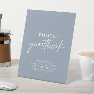Minimalist Dusty Blue Modern Photo Guestbook Pedestal Sign