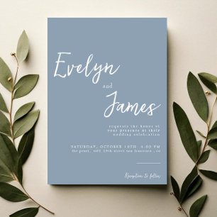 Minimalist Dusty Blue Modern Unique Wedding  Invitation