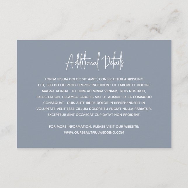 Minimalist Dusty Blue Modern Wedding Enclosure Card (Front)
