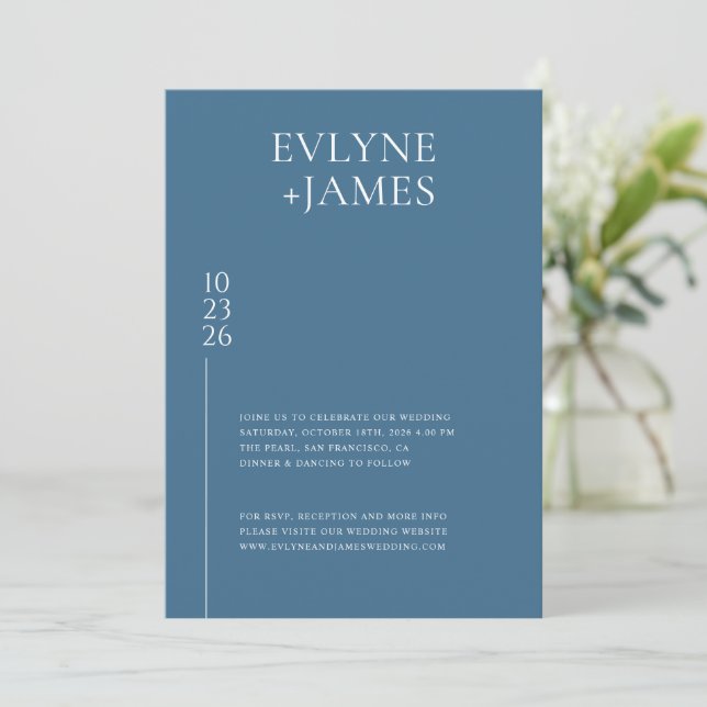 Minimalist Dusty Blue Modern Wedding Photo    Invitation (Standing Front)