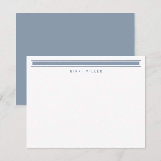 Minimalist Dusty Blue Monogram Modern Border Card (Front/Back)