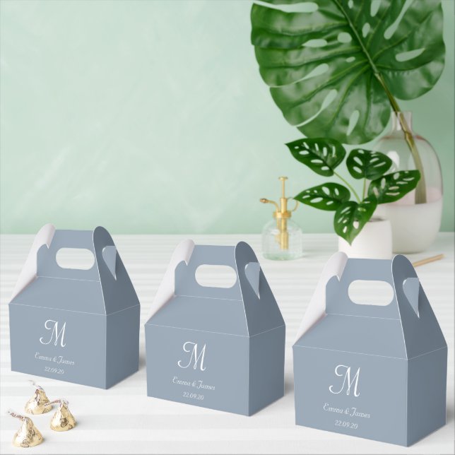Minimalist Dusty Blue Monogram Script Wedding  Favour Box (Multiple)
