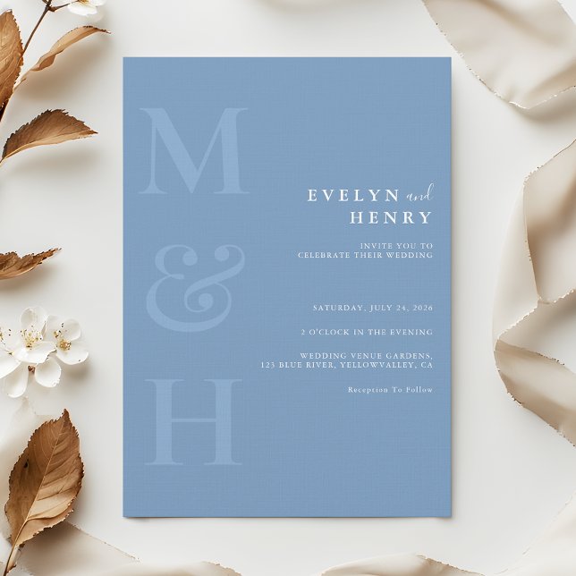 Minimalist Dusty Blue Monogram Simple Wedding Invitation (Creator Uploaded)