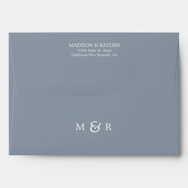 Minimalist Dusty Blue Monogram Wedding Envelope (Back (Top Flap))